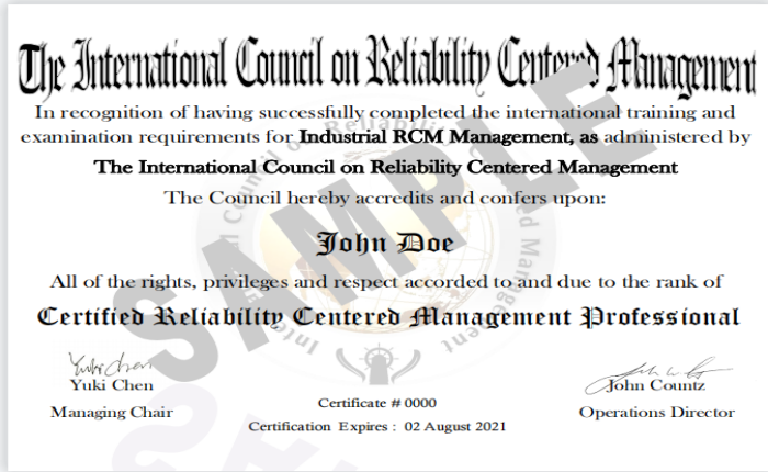 CRCMP – Certified Reliability Centered Management Professional